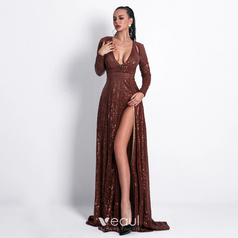 Sexy Red Sequins Evening Dress ,Glitter Red Evening Gown Y2291