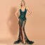 Sexy Vert Foncé Transparentes Robe De Soirée 2020 Trompette / Sirène Bretelles Spaghetti Sans Manches Appliques Paillettes Train De Balayage Volants Dos Nu Robe De Ceremonie