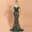 Sexy Vert Foncé Transparentes Robe De Soirée 2020 Trompette / Sirène Bretelles Spaghetti Sans Manches Appliques Paillettes Train De Balayage Volants Dos Nu Robe De Ceremonie