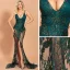 Sexy Vert Foncé Transparentes Robe De Soirée 2020 Trompette / Sirène Bretelles Spaghetti Sans Manches Appliques Paillettes Train De Balayage Volants Dos Nu Robe De Ceremonie