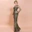 Chic / Belle Noire Doré Transparentes Robe De Soirée 2020 Trompette / Sirène Encolure Dégagée Manches Longues Manches de cloche Appliques Paillettes Longue Robe De Ceremonie