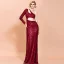 Fashion Burgundy Sequins Evening Dresses  2020 Trumpet / Mermaid One-Shoulder Long Sleeve Floor-Length / Long Backless Formal Dresses