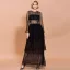 Elegant Black Lace Summer Maxi Dresses 2020 Sheath / Fit Scoop Neck Long Sleeve Cascading Ruffles Floor-Length / Long See-through Womens Clothing