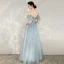 Chic / Belle Bleu Ciel Robe De Soirée 2020 Princesse Bretelles Spaghetti De l'épaule Manches Courtes Perlage Longue Volants Dos Nu Robe De Ceremonie
