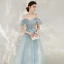 Chic / Belle Bleu Ciel Robe De Soirée 2020 Princesse Bretelles Spaghetti De l'épaule Manches Courtes Perlage Longue Volants Dos Nu Robe De Ceremonie