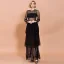 Elegant Black Lace Summer Maxi Dresses 2020 Sheath / Fit Scoop Neck Long Sleeve Cascading Ruffles Floor-Length / Long See-through Womens Clothing
