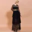 Elegant Black Lace Summer Maxi Dresses 2020 Sheath / Fit Scoop Neck Long Sleeve Cascading Ruffles Floor-Length / Long See-through Womens Clothing