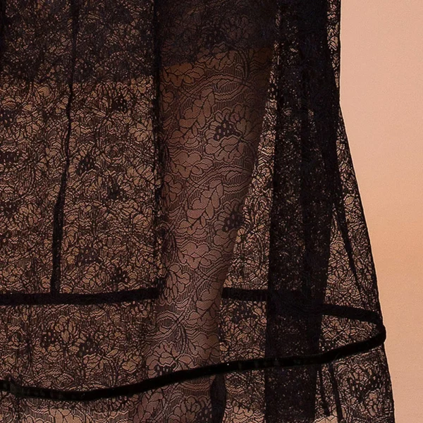 Elegant Black Lace Summer Maxi Dresses 2020 Sheath / Fit Scoop Neck Long Sleeve Cascading Ruffles Floor-Length / Long See-through Womens Clothing