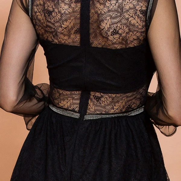 Elegant Black Lace Summer Maxi Dresses 2020 Sheath / Fit Scoop Neck Long Sleeve Cascading Ruffles Floor-Length / Long See-through Womens Clothing