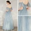 Chic / Belle Bleu Ciel Robe De Soirée 2020 Princesse Bretelles Spaghetti De l'épaule Manches Courtes Perlage Longue Volants Dos Nu Robe De Ceremonie