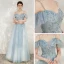 Chic / Belle Bleu Ciel Robe De Soirée 2020 Princesse Bretelles Spaghetti De l'épaule Manches Courtes Perlage Longue Volants Dos Nu Robe De Ceremonie
