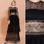 Elegant Black Lace Summer Maxi Dresses 2020 Sheath / Fit Scoop Neck Long Sleeve Cascading Ruffles Floor-Length / Long See-through Womens Clothing
