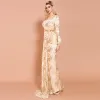 Chic / Beautiful Gold Evening Dresses  2020 Trumpet / Mermaid One-Shoulder Long Sleeve Sash Appliques Sequins Sweep Train Formal Dresses