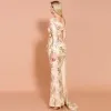 Schöne Gold Abendkleider 2020 Meerjungfrau One-Shoulder Lange Ärmel Stoffgürtel Applikationen Pailletten Sweep / Pinsel Zug Festliche Kleider