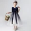 Elegant Royal Blue Gradient-Color Flower Girl Dresses 2020 Ball Gown V-Neck 1/2 Sleeves Star Sequins Sash Tea-length Ruffle
