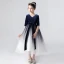 Elegant Royal Blue Gradient-Color Flower Girl Dresses 2020 Ball Gown V-Neck 1/2 Sleeves Star Sequins Sash Tea-length Ruffle
