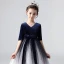 Elegant Royal Blue Gradient-Color Flower Girl Dresses 2020 Ball Gown V-Neck 1/2 Sleeves Star Sequins Sash Tea-length Ruffle