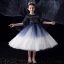 Chic / Beautiful Royal Blue Gradient-Color White Birthday Flower Girl Dresses 2020 Ball Gown Scoop Neck 1/2 Sleeves Bow Sash Sequins Tassel Tea-length Ruffle