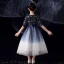 Chic / Beautiful Royal Blue Gradient-Color White Birthday Flower Girl Dresses 2020 Ball Gown Scoop Neck 1/2 Sleeves Bow Sash Sequins Tassel Tea-length Ruffle