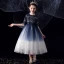 Chic / Beautiful Royal Blue Gradient-Color White Birthday Flower Girl Dresses 2020 Ball Gown Scoop Neck 1/2 Sleeves Bow Sash Sequins Tassel Tea-length Ruffle