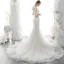 Elegant Ivory See-through Bridal Wedding Dresses 2020 Trumpet / Mermaid Scoop Neck 1/2 Sleeves Backless Appliques Lace Beading Court Train Ruffle