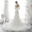 Elegant Ivory See-through Bridal Wedding Dresses 2020 Trumpet / Mermaid Scoop Neck 1/2 Sleeves Backless Appliques Lace Beading Court Train Ruffle