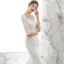 Elegant Ivory See-through Bridal Wedding Dresses 2020 Trumpet / Mermaid Scoop Neck 1/2 Sleeves Backless Appliques Lace Beading Court Train Ruffle