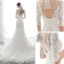 Elegant Ivory See-through Bridal Wedding Dresses 2020 Trumpet / Mermaid Scoop Neck 1/2 Sleeves Backless Appliques Lace Beading Court Train Ruffle
