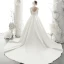 Vintage / Retro Ivory Satin Bridal Wedding Dresses 2020 Ball Gown Square Neckline 3/4 Sleeve Backless Beading Pearl Chapel Train Ruffle