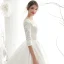 Vintage / Retro Ivory Satin Bridal Wedding Dresses 2020 Ball Gown Square Neckline 3/4 Sleeve Backless Beading Pearl Chapel Train Ruffle
