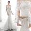 Elegant Ivory Bridal Wedding Dresses 2020 Trumpet / Mermaid Off-The-Shoulder 1/2 Sleeves Backless Appliques Lace Beading Chapel Train Ruffle