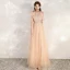 Chic / Beautiful Champagne Evening Dresses  2020 A-Line / Princess Scoop Neck Short Sleeve Beading Sash Glitter Tulle Floor-Length / Long Ruffle Backless Formal Dresses