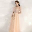 Chic / Beautiful Champagne Evening Dresses  2020 A-Line / Princess Scoop Neck Short Sleeve Beading Sash Glitter Tulle Floor-Length / Long Ruffle Backless Formal Dresses