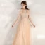 Chic / Beautiful Champagne Evening Dresses  2020 A-Line / Princess Scoop Neck Short Sleeve Beading Sash Glitter Tulle Floor-Length / Long Ruffle Backless Formal Dresses