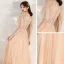 Chic / Beautiful Champagne Evening Dresses  2020 A-Line / Princess Scoop Neck Short Sleeve Beading Sash Glitter Tulle Floor-Length / Long Ruffle Backless Formal Dresses