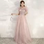 Chic / Beautiful Pearl Pink Evening Dresses  2020 A-Line / Princess Shoulders Sleeveless Beading Sash Floor-Length / Long Ruffle Backless Formal Dresses