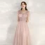 Chic / Beautiful Pearl Pink Evening Dresses  2020 A-Line / Princess Shoulders Sleeveless Beading Sash Floor-Length / Long Ruffle Backless Formal Dresses
