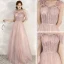 Chic / Beautiful Pearl Pink Evening Dresses  2020 A-Line / Princess Shoulders Sleeveless Beading Sash Floor-Length / Long Ruffle Backless Formal Dresses