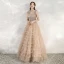 Chic / Belle Kaki Robe De Soirée 2020 Princesse Transparentes Col v profond Sans Manches Perlage Longue Volants en Cascade Dos Nu Robe De Ceremonie