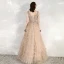 Chic / Belle Kaki Robe De Soirée 2020 Princesse Transparentes Col v profond Sans Manches Perlage Longue Volants en Cascade Dos Nu Robe De Ceremonie