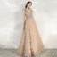 Chic / Belle Kaki Robe De Soirée 2020 Princesse Transparentes Col v profond Sans Manches Perlage Longue Volants en Cascade Dos Nu Robe De Ceremonie