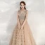 Chic / Belle Kaki Robe De Soirée 2020 Princesse Transparentes Col v profond Sans Manches Perlage Longue Volants en Cascade Dos Nu Robe De Ceremonie