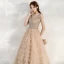 Chic / Belle Kaki Robe De Soirée 2020 Princesse Transparentes Col v profond Sans Manches Perlage Longue Volants en Cascade Dos Nu Robe De Ceremonie