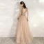 Elegant Gold Evening Dresses  2020 A-Line / Princess Scoop Neck Sleeveless Beading Glitter Tulle Floor-Length / Long Ruffle Backless Formal Dresses