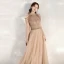 Elegant Gold Evening Dresses  2020 A-Line / Princess Scoop Neck Sleeveless Beading Glitter Tulle Floor-Length / Long Ruffle Backless Formal Dresses