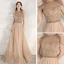 Elegant Gold Evening Dresses  2020 A-Line / Princess Scoop Neck Sleeveless Beading Glitter Tulle Floor-Length / Long Ruffle Backless Formal Dresses