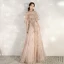 Chic / Beautiful Champagne Evening Dresses  2020 A-Line / Princess See-through Square Neckline 1/2 Sleeves Beading Appliques Sequins Floor-Length / Long Ruffle Backless Formal Dresses