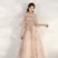 Chic / Beautiful Champagne Evening Dresses  2020 A-Line / Princess See-through Square Neckline 1/2 Sleeves Beading Appliques Sequins Floor-Length / Long Ruffle Backless Formal Dresses