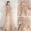 Chic / Beautiful Champagne Evening Dresses  2020 A-Line / Princess See-through Square Neckline 1/2 Sleeves Beading Appliques Sequins Floor-Length / Long Ruffle Backless Formal Dresses