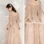 Chic / Beautiful Champagne Evening Dresses  2020 A-Line / Princess See-through Square Neckline 1/2 Sleeves Beading Appliques Sequins Floor-Length / Long Ruffle Backless Formal Dresses